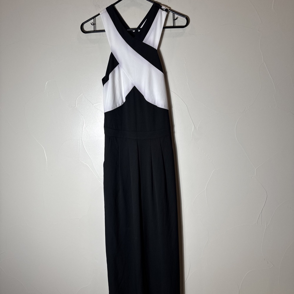 Sugar+Lips Jumpsuit Sleeveless Black White Rayon Jumpsuit Wide Ankle Side Zip Sm